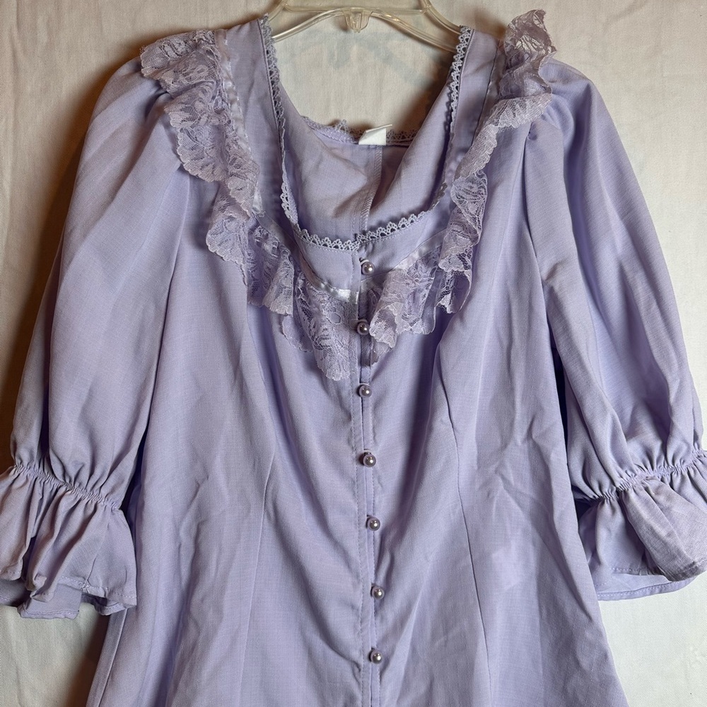 Embroidered Ruffle-collar Lilac Blouse - Picture 2 of 7